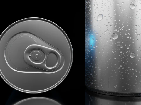 Slim 200ml Beverage Can Open and Closed Tabs with Droplets 3D Model