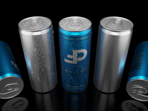 Slim 200ml Beverage Can Open and Closed Tabs with Droplets 3D Model