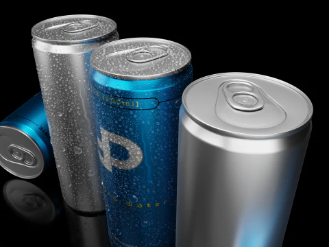 Slim 200ml Beverage Can Open and Closed Tabs with Droplets 3D Model