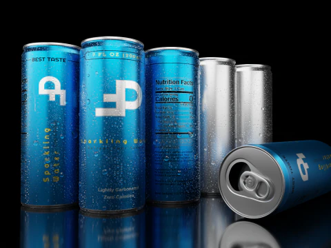 Slim 200ml Beverage Can Open and Closed Tabs with Droplets 3D Model