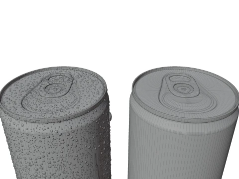 Slim 200ml Beverage Can Open and Closed Tabs with Droplets 3D Model