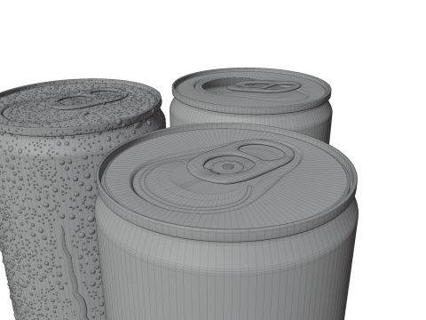 Slim 200ml Beverage Can Open and Closed Tabs with Droplets 3D 모델