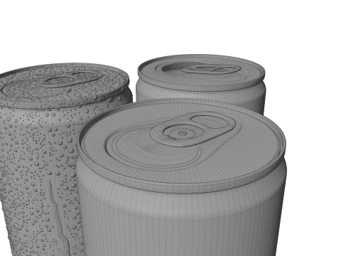 Slim 200ml Beverage Can Open and Closed Tabs with Droplets 3D Model