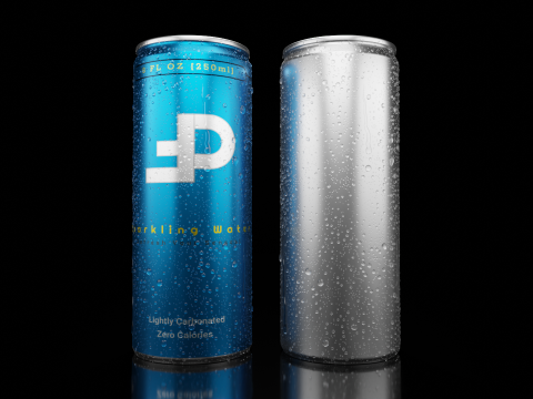 Slim 250ml Beverage Can Open and Closed Tabs with Droplets Model 3D