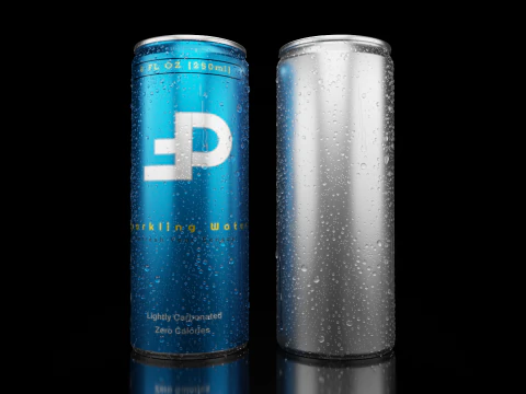 Slim 250ml Beverage Can Open and Closed Tabs with Droplets 3D Model