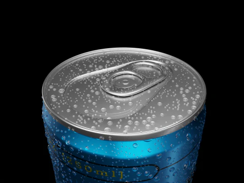 Slim 250ml Beverage Can Open and Closed Tabs with Droplets 3D Model