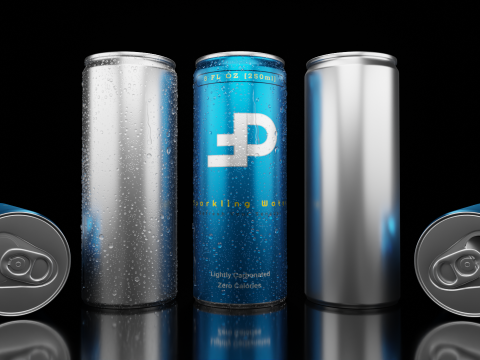 Slim 250ml Beverage Can Open and Closed Tabs with Droplets Model 3D