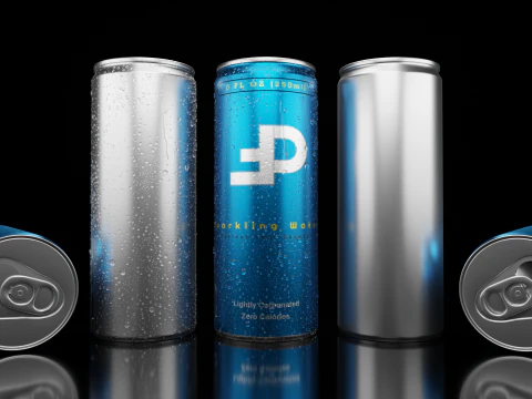 Slim 250ml Beverage Can Open and Closed Tabs with Droplets 3D Model