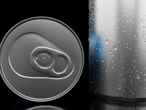 Slim 250ml Beverage Can Open and Closed Tabs with Droplets Model 3D