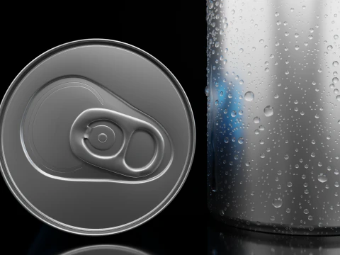 Slim 250ml Beverage Can Open and Closed Tabs with Droplets 3D Model