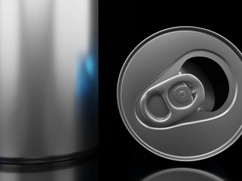 Slim 250ml Beverage Can Open and Closed Tabs with Droplets 3D Model