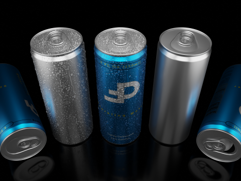 Slim 250ml Beverage Can Open and Closed Tabs with Droplets Model 3D
