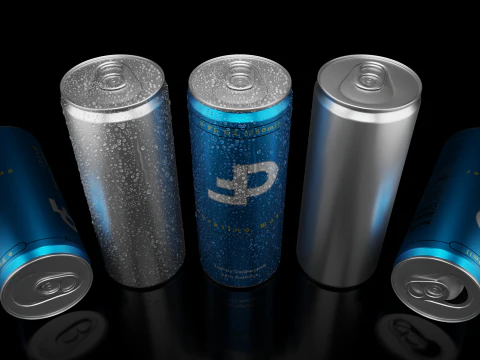 Slim 250ml Beverage Can Open and Closed Tabs with Droplets 3D Model