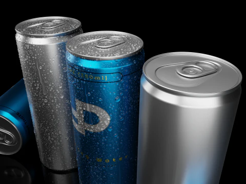 Slim 250ml Beverage Can Open and Closed Tabs with Droplets 3D Model