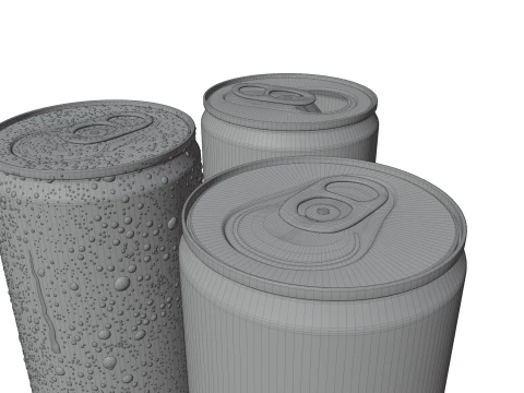 Slim 250ml Beverage Can Open and Closed Tabs with Droplets 3D Model