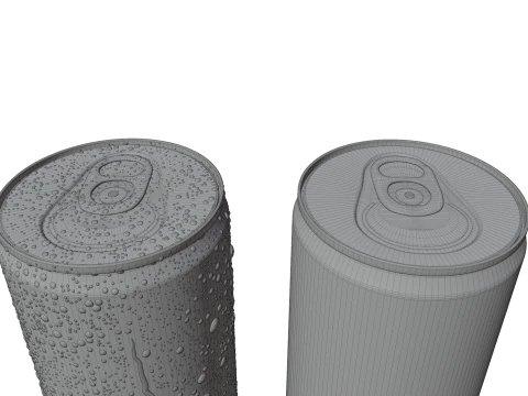Slim 250ml Beverage Can Open and Closed Tabs with Droplets 3D Model