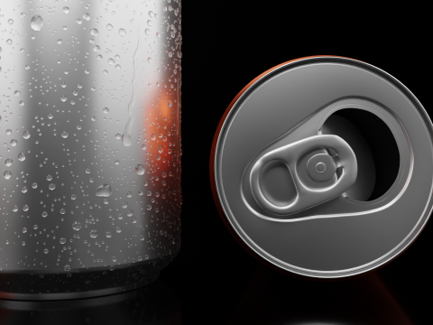 Sleek 200ml Beverage Can Open and Closed Tabs with Droplets 3Dモデル