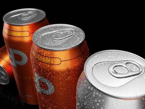 Sleek 200ml Beverage Can Open and Closed Tabs with Droplets 3D Model
