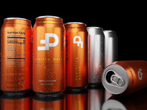 Sleek 200ml Beverage Can Open and Closed Tabs with Droplets 3D Model