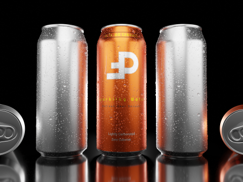 Sleek 250ml Beverage Can Open and Closed Tabs with Droplets 3D 模型