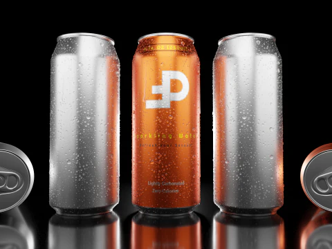 Sleek 250ml Beverage Can Open and Closed Tabs with Droplets 3D Model