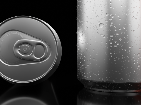 Sleek 250ml Beverage Can Open and Closed Tabs with Droplets 3D 模型