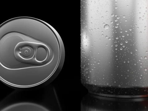 Sleek 250ml Beverage Can Open and Closed Tabs with Droplets 3D Model