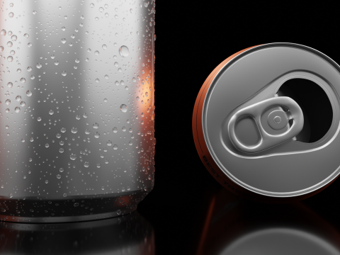 Sleek 250ml Beverage Can Open and Closed Tabs with Droplets 3D 模型