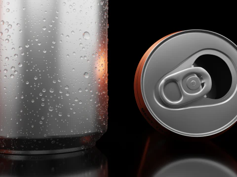 Sleek 250ml Beverage Can Open and Closed Tabs with Droplets 3D Model