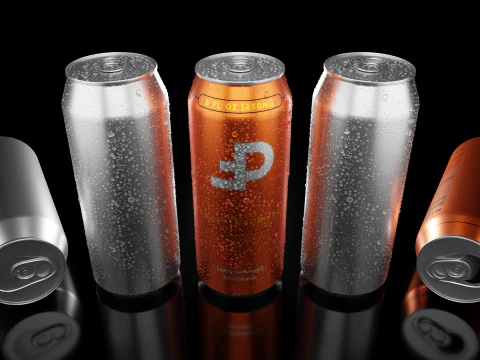 Sleek 250ml Beverage Can Open and Closed Tabs with Droplets 3D Model