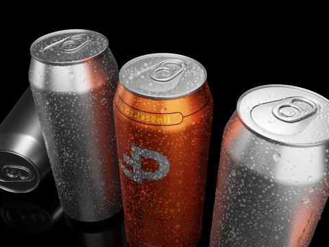 Sleek 250ml Beverage Can Open and Closed Tabs with Droplets 3D 模型