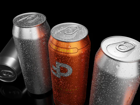 Sleek 250ml Beverage Can Open and Closed Tabs with Droplets 3D Model