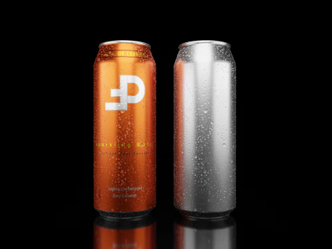 Sleek 330ml Beverage Can Open and Closed Tabs with Droplets 3D Model
