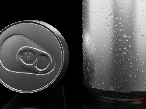 Sleek 330ml Beverage Can Open and Closed Tabs with Droplets 3D Модель
