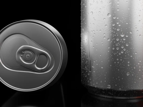 Sleek 330ml Beverage Can Open and Closed Tabs with Droplets 3D Model