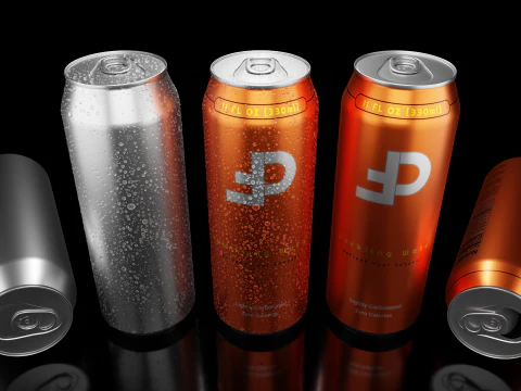 Sleek 330ml Beverage Can Open and Closed Tabs with Droplets 3D Model
