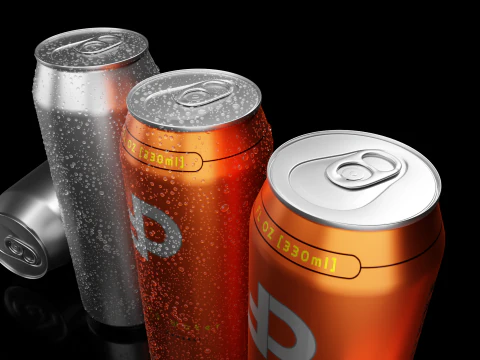 Sleek 330ml Beverage Can Open and Closed Tabs with Droplets 3D Model