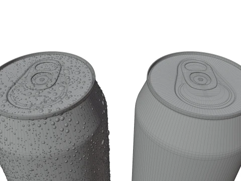 Sleek 330ml Beverage Can Open and Closed Tabs with Droplets 3D Model