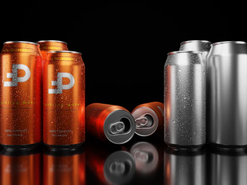 Sleek Beverage Cans Set Open and Closed Tabs with Droplets 3D Model
