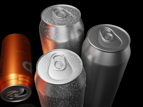 Sleek Beverage Cans Set Open and Closed Tabs with Droplets Model 3D