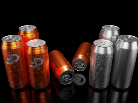 Sleek Beverage Cans Set Open and Closed Tabs with Droplets Model 3D