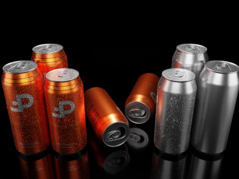 Sleek Beverage Cans Set Open and Closed Tabs with Droplets 3D Model