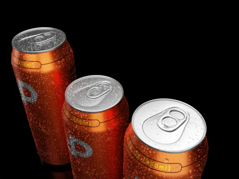 Sleek Beverage Cans Set Open and Closed Tabs with Droplets 3D Model