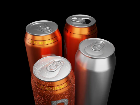 Sleek Beverage Cans Set Open and Closed Tabs with Droplets 3D Model