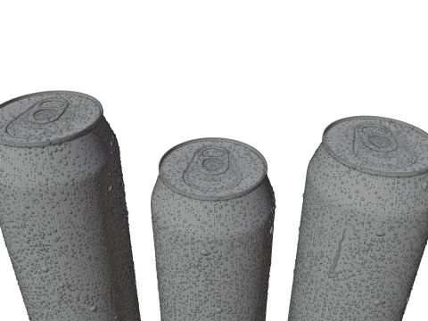 Sleek Beverage Cans Set Open and Closed Tabs with Droplets 3D Model
