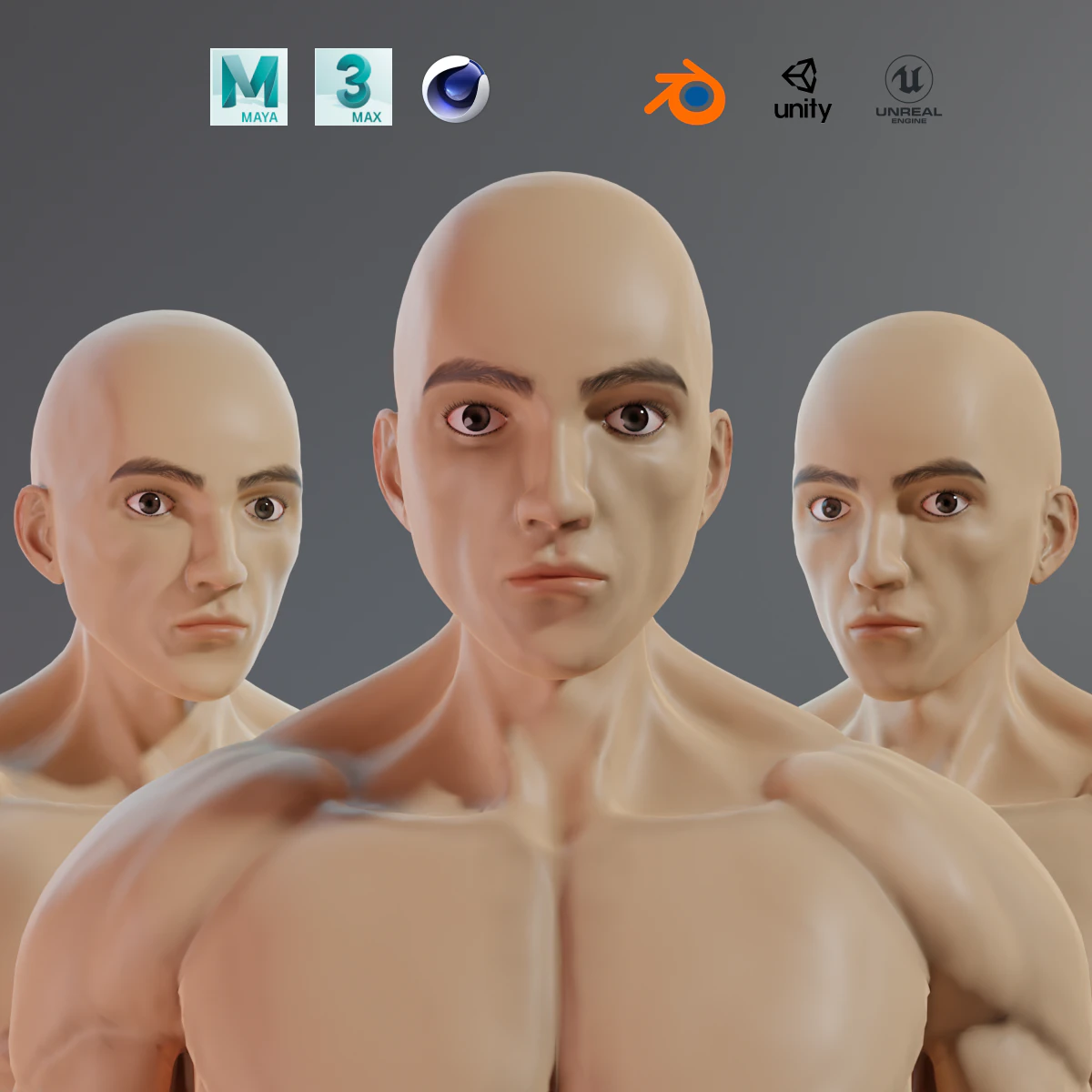 Realistic 3D Male Muscular Character Game-Ready Highly Detailed 3D Model .c4d .max .obj .3ds .fbx .stl .blend 