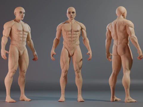 Realistic 3D Male Muscular Character Game-Ready Highly Detailed 3D Model