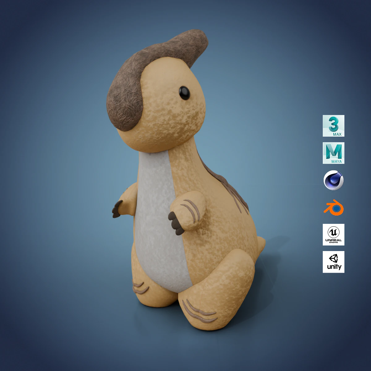 Dinosaur Plush Toy - Parasaurolophus 3D Model .c4d .max .obj .3ds .fbx .stl .blend 