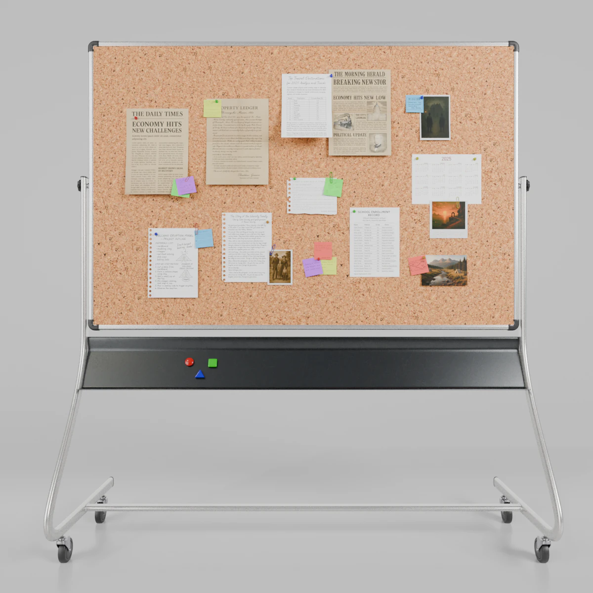 Double-Sided Metal Corkboard - Customizable Rectangular Pin Board 3D Model .c4d .max .obj .3ds .fbx .stl .blend