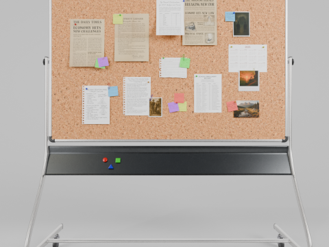 Double-Sided Metal Corkboard - Customizable Rectangular Pin Board 3D Model